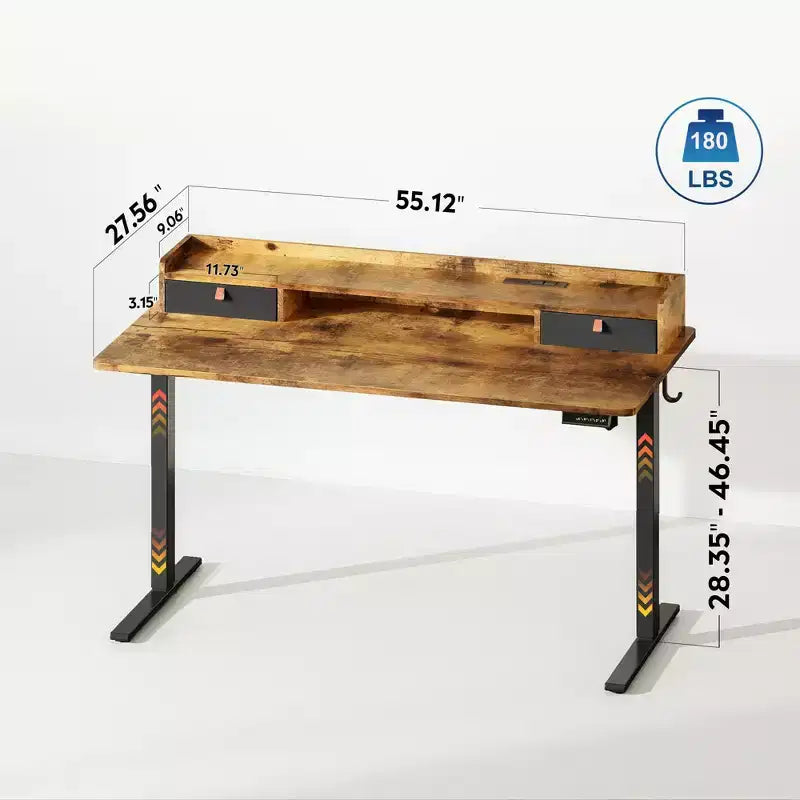 GALAXHERO Bureau électrique debout élargi de 55,24 pouces, poste de travail assis-debout réglable en hauteur avec 2 tiroirs, pour bureau à domicile