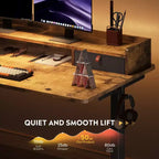 GALAXHERO Bureau électrique debout élargi de 55,24 pouces, poste de travail assis-debout réglable en hauteur avec 2 tiroirs, pour bureau à domicile