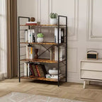 Étagère à 4 niveaux, grande bibliothèque avec cadre en acier, étagères industrielles pour bureau à domicile, salon, étagère rustique pour l'organisation et le rangement