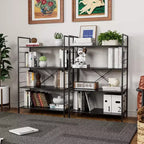 4 Tier Bookshelf, Large Bookcase with Steel Frame, Industrial Book Shelves for Home Office, Living Room, Rustic Book Shelf Organization and Storage