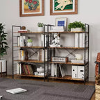 Étagère à 4 niveaux, grande bibliothèque avec cadre en acier, étagères industrielles pour bureau à domicile, salon, étagère rustique pour l'organisation et le rangement