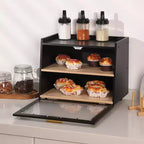Farmhouse Bread Box - Double Layer Bamboo Storage with Window for Countertop, Holds Bread & Baked Goods
