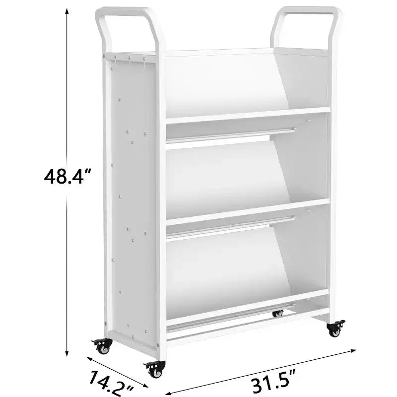 Chariot à Livres sur Roues, Organisateur de Bibliothèque Mobile Robuste, Chariot de Bibliothèque Roulant Simple Face en V pour Bureau École Maison, Blanc