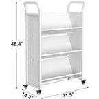 Chariot à Livres sur Roues, Organisateur de Bibliothèque Mobile Robuste, Chariot de Bibliothèque Roulant Simple Face en V pour Bureau École Maison, Blanc