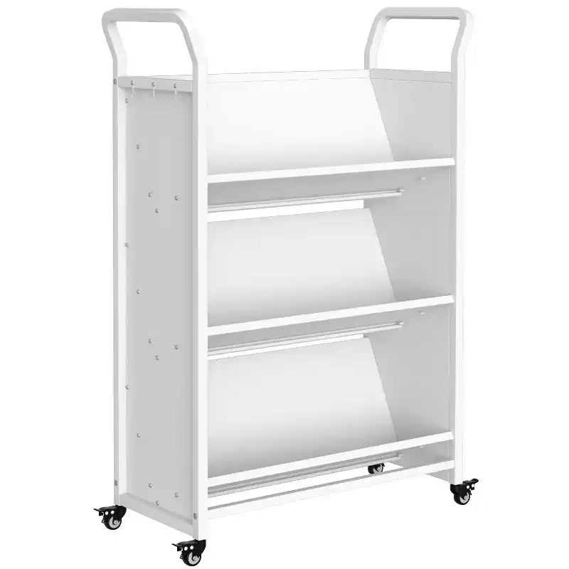 Chariot à Livres sur Roues, Organisateur de Bibliothèque Mobile Robuste, Chariot de Bibliothèque Roulant Simple Face en V pour Bureau École Maison, Blanc
