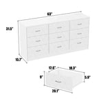 Commodes à 9 tiroirs, grande commode moderne pour chambre à coucher, longue commode en bois à 9 tiroirs, commode de rangement pour chambre à coucher, salon