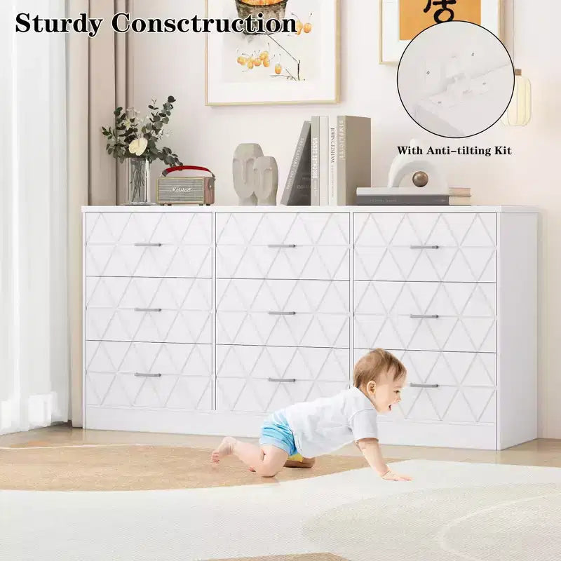 Commodes à 9 tiroirs, grande commode moderne pour chambre à coucher, longue commode en bois à 9 tiroirs, commode de rangement pour chambre à coucher, salon