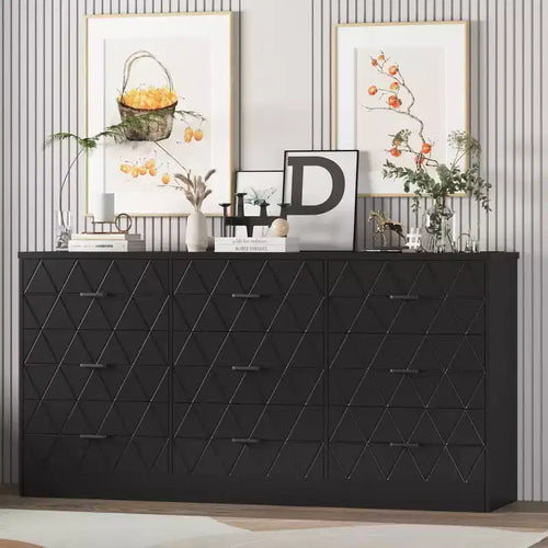 9 Drawer Dressers, Modern Large Dresser for Bedroom Organize, Wooden Long Dresser with 9 Drawers, Storage Chest of Drawers for Bedroom, Living Room