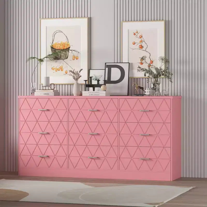 Commodes à 9 tiroirs, grande commode moderne pour chambre à coucher, longue commode en bois à 9 tiroirs, commode de rangement pour chambre à coucher, salon