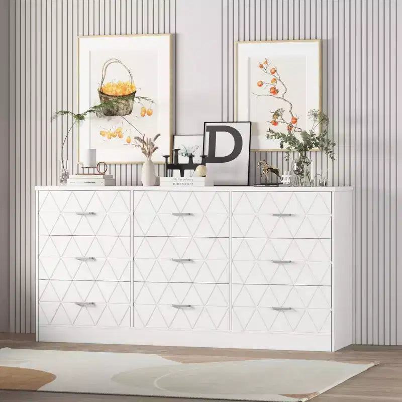 Commodes à 9 tiroirs, grande commode moderne pour chambre à coucher, longue commode en bois à 9 tiroirs, commode de rangement pour chambre à coucher, salon