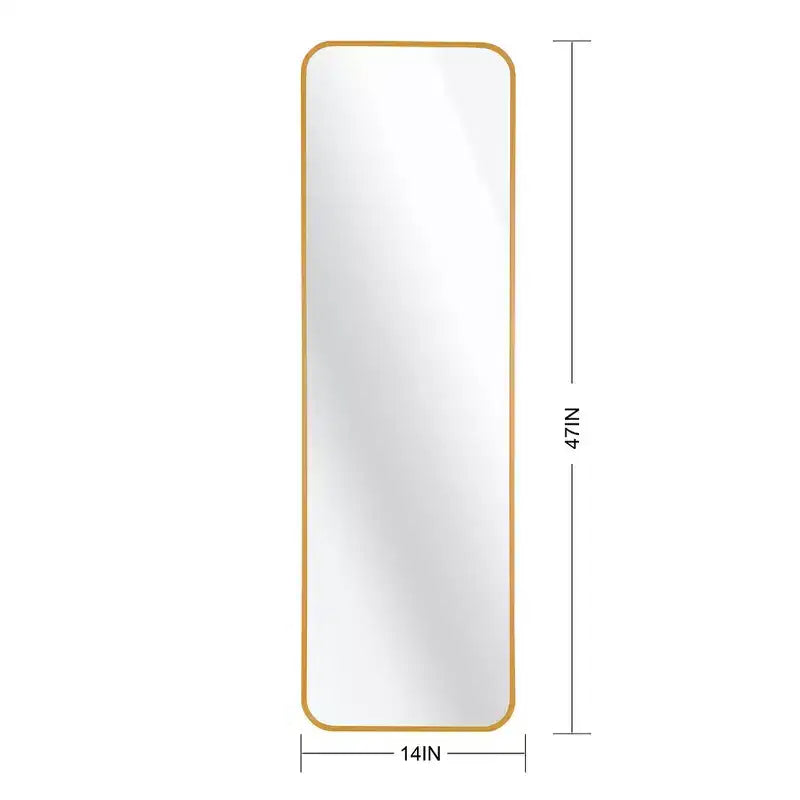Whisen Miroir de porte mince 47x14 pouces, verre HD avec cadre en aluminium antirouille