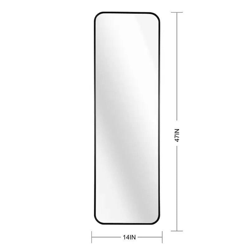 Whisen Miroir de porte mince 47x14 pouces, verre HD avec cadre en aluminium antirouille