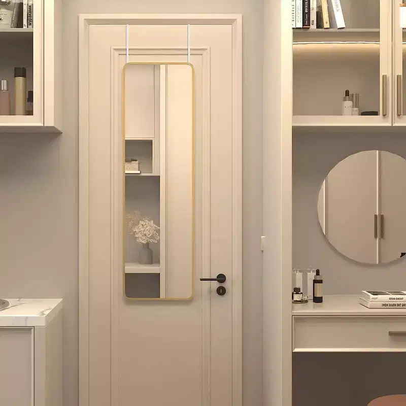 Whisen Miroir de porte mince 47x14 pouces, verre HD avec cadre en aluminium antirouille