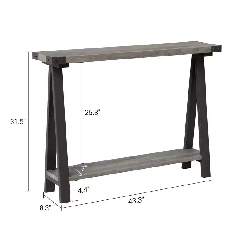 Console - Table d'entrée - Console étroite de 110 cm de style ferme avec rangement, table de canapé à 2 niveaux avec cadre en métal et MDF