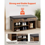 Banc à chaussures d'entrée VEVOR, rangement de chaussures 80,5 x 30,5 x 44,5 cm avec espace de rangement à couvercle relevable, banc 136 kg avec coussin d'assise, marron + noir