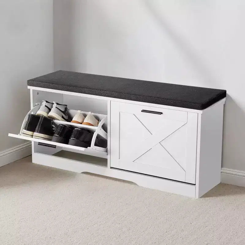 Banc de rangement pour chaussures d'entrée VEVOR, organiseur de chaussures avec tiroirs basculants de 100 x 30,5 x 47,5 cm, banc porte-chaussures étroit de 200 kg, noir + blanc