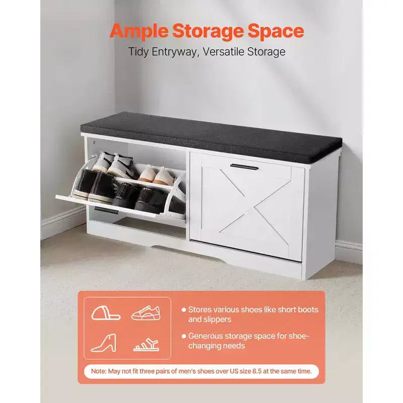Banc de rangement pour chaussures d'entrée VEVOR, organiseur de chaussures avec tiroirs basculants de 100 x 30,5 x 47,5 cm, banc porte-chaussures étroit de 200 kg, noir + blanc