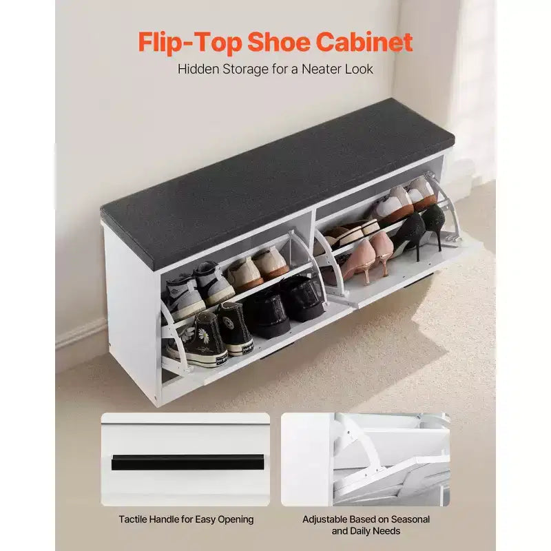 Banc de rangement pour chaussures d'entrée VEVOR, organiseur de chaussures avec tiroirs basculants de 100 x 30,5 x 47,5 cm, banc porte-chaussures étroit de 200 kg, noir + blanc