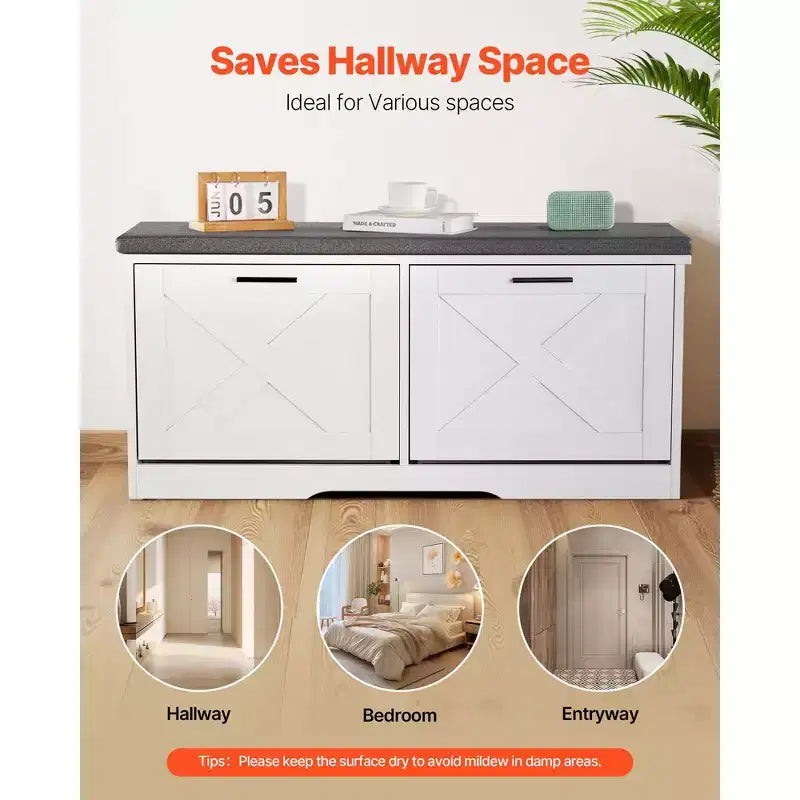 Banc de rangement pour chaussures d'entrée VEVOR, organiseur de chaussures avec tiroirs basculants de 100 x 30,5 x 47,5 cm, banc porte-chaussures étroit de 200 kg, noir + blanc