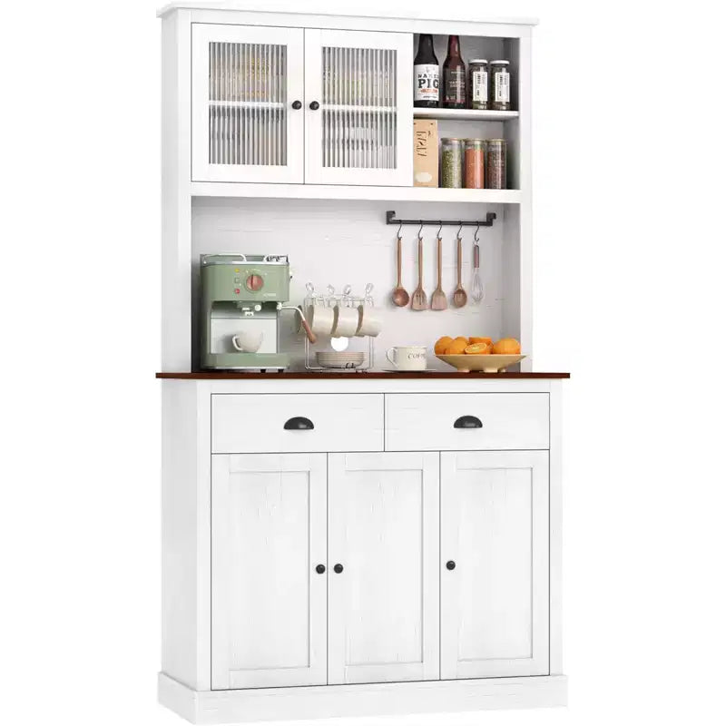 TROPOW Meuble de Rangement de Cuisine de Ferme avec Tiroirs et Étagères Réglables, Meuble de Rangement Autonome de 180 cm de Haut, Meuble de Bar à Café