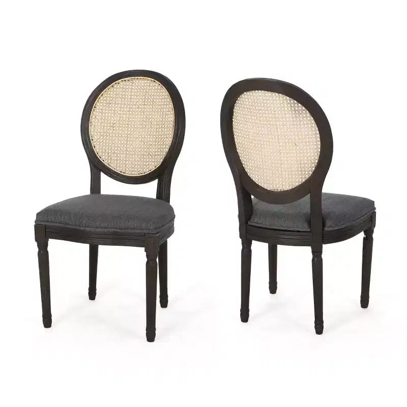 Chaises de salle à manger GDFStudio Towner en bois et cannage avec revêtement en tissu au style champêtre français (Lot de 2)