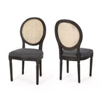 Chaises de salle à manger GDFStudio Towner en bois et cannage avec revêtement en tissu au style champêtre français (Lot de 2)
