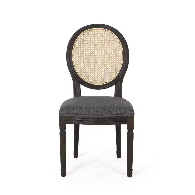 Chaises de salle à manger GDFStudio Towner en bois et cannage avec revêtement en tissu au style champêtre français (Lot de 2)