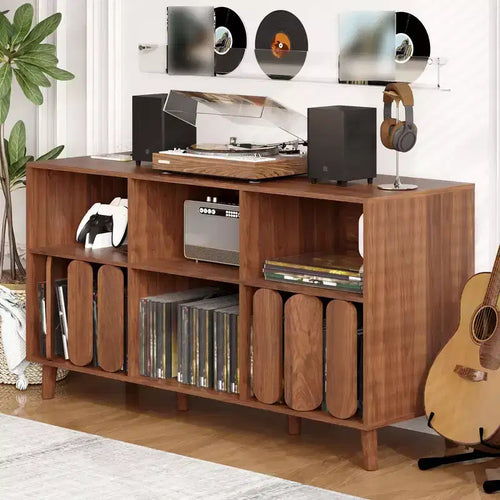 Meuble de rangement pour tourne-disque, meuble de rangement pour disques vinyles, meuble moderne pour platine vinyle avec pieds en bois, table de platine vinyle pour chambre à coucher, salon, bureau