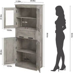 Armoire de rangement haute Acekool avec double portes, étagères réglables et tiroir, accent en verre pour salle de bain, salon, cuisine