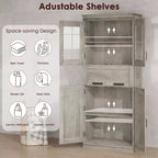 Armoire de rangement haute Acekool avec double portes, étagères réglables et tiroir, accent en verre pour salle de bain, salon, cuisine