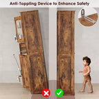 Armoire de rangement haute Acekool avec double portes, étagères réglables et tiroir, accent en verre pour salle de bain, salon, cuisine