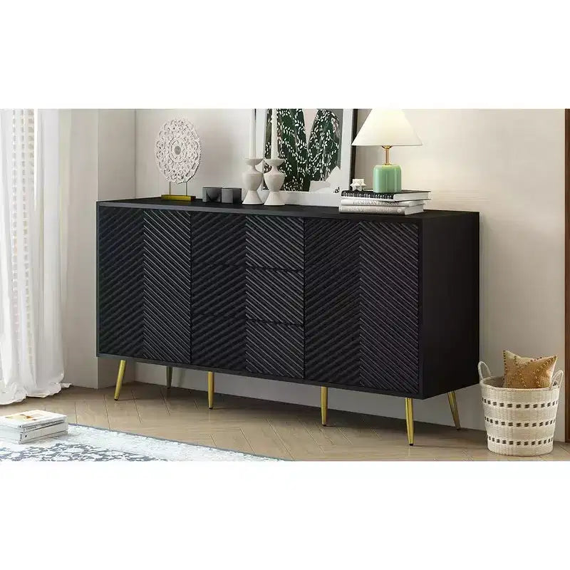 Okak Buffet/bahut vintage, meuble de rangement avec 4 portes et 2 tiroirs, meuble de bar à café pour cuisine, salon, chambre