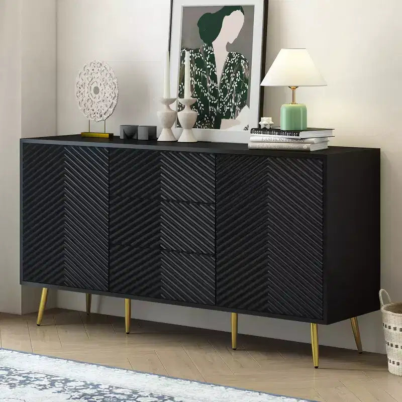 Okak Buffet/bahut vintage, meuble de rangement avec 4 portes et 2 tiroirs, meuble de bar à café pour cuisine, salon, chambre