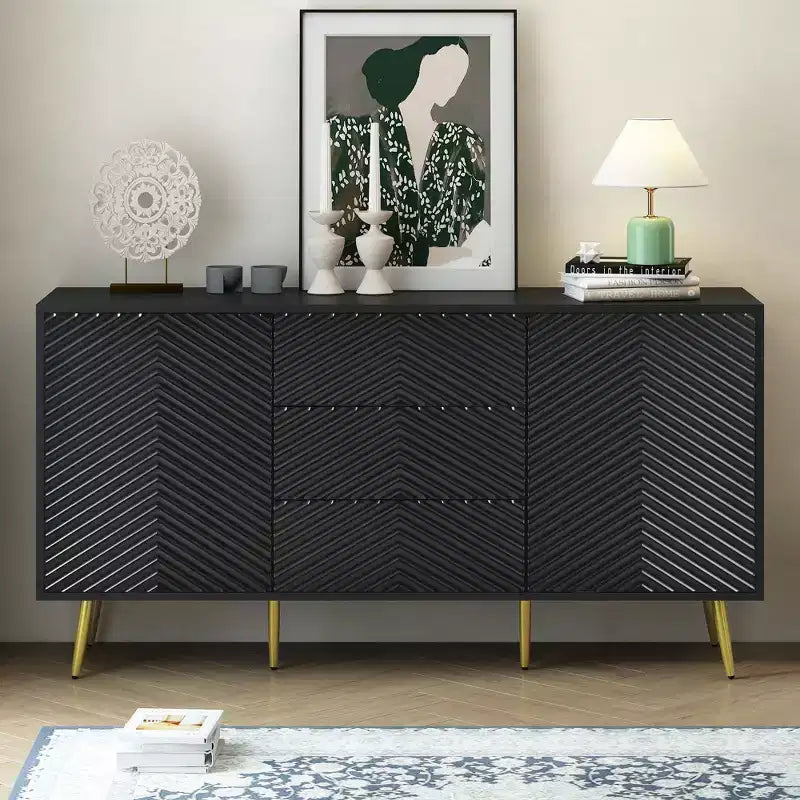 Okak Buffet/bahut vintage, meuble de rangement avec 4 portes et 2 tiroirs, meuble de bar à café pour cuisine, salon, chambre