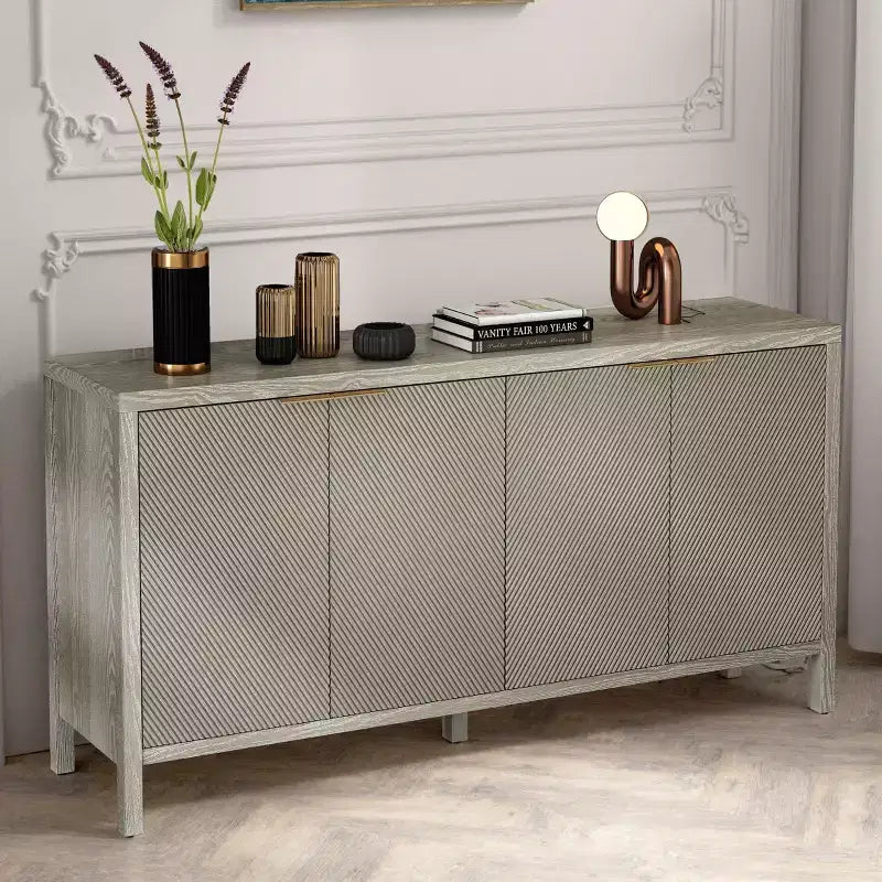 Okak Buffet/bahut vintage, meuble de rangement avec 4 portes et 2 tiroirs, meuble de bar à café pour cuisine, salon, chambre