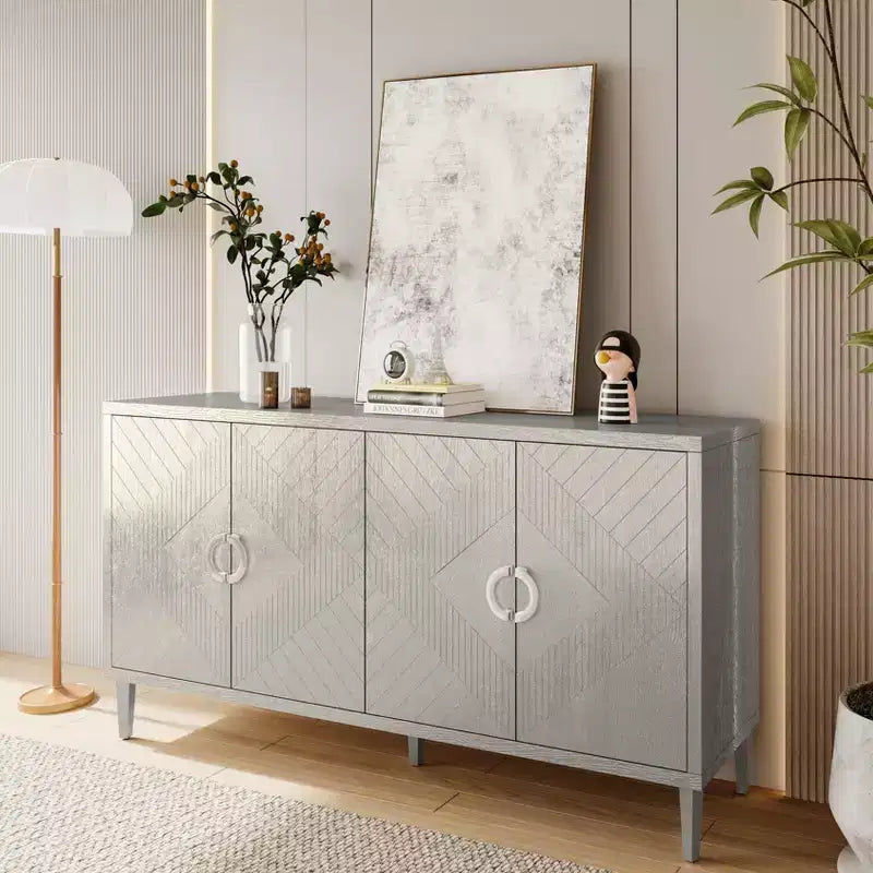 Okak Buffet/bahut vintage, meuble de rangement avec 4 portes et 2 tiroirs, meuble de bar à café pour cuisine, salon, chambre