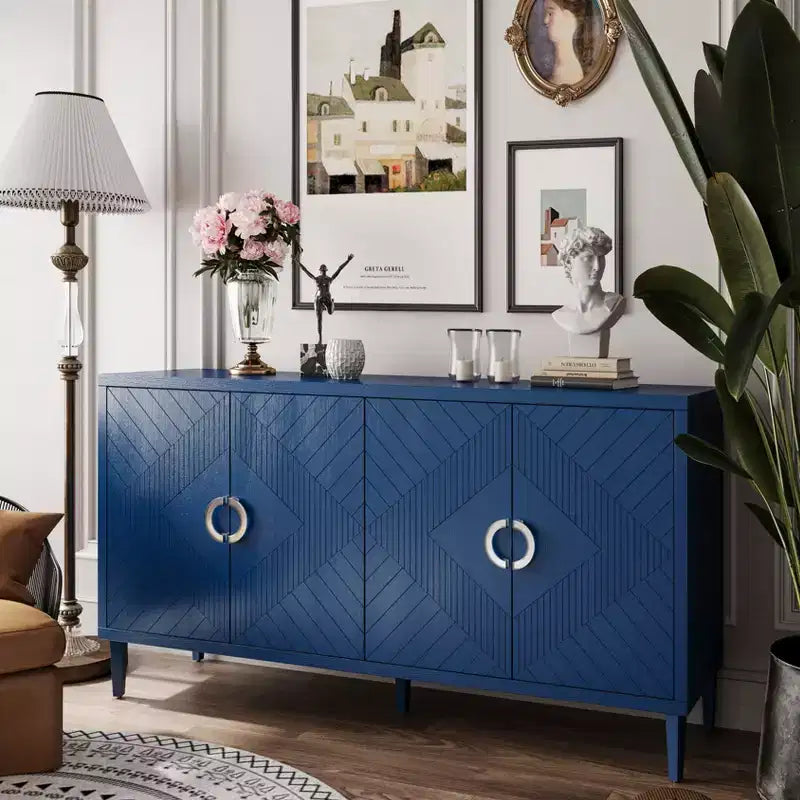 Okak Buffet/bahut vintage, meuble de rangement avec 4 portes et 2 tiroirs, meuble de bar à café pour cuisine, salon, chambre