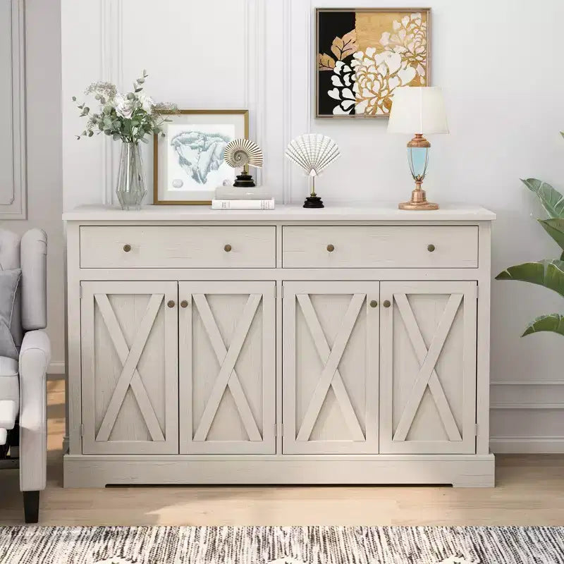 Okak Vintage Sideboard Buffet, Storage Cabinet with 4 Doors & 2 Drawers, Coffee Bar Cabinet for Kitchen Living Room Bedroom