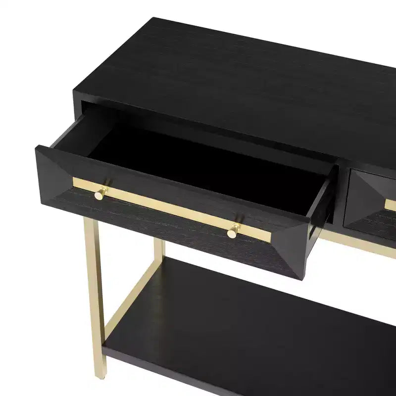 MAYEERTY Table console avec deux tiroirs Design géométrique rétro saisissant pour le salon Noir