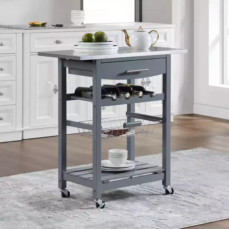 30Mobile Îlot de Cuisine Roulant Chariot de Service avec Tiroir Inférieur et Panier de Rangement Coulissant en Fil de Fer