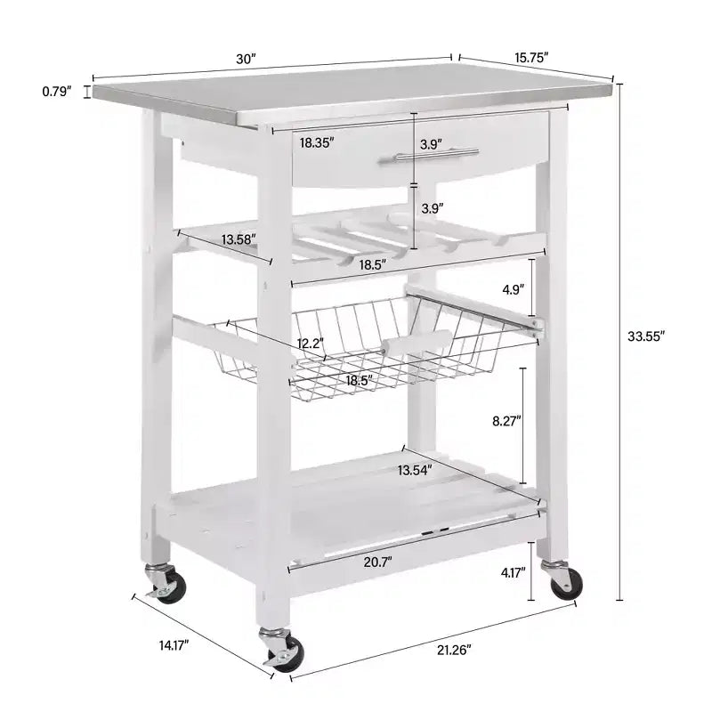 30Mobile Îlot de Cuisine Roulant Chariot de Service avec Tiroir Inférieur et Panier de Rangement Coulissant en Fil de Fer
