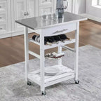 30Mobile Îlot de Cuisine Roulant Chariot de Service avec Tiroir Inférieur et Panier de Rangement Coulissant en Fil de Fer