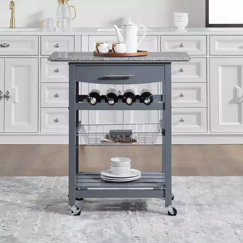 30Mobile Îlot de Cuisine Roulant Chariot de Service avec Tiroir Inférieur et Panier de Rangement Coulissant en Fil de Fer