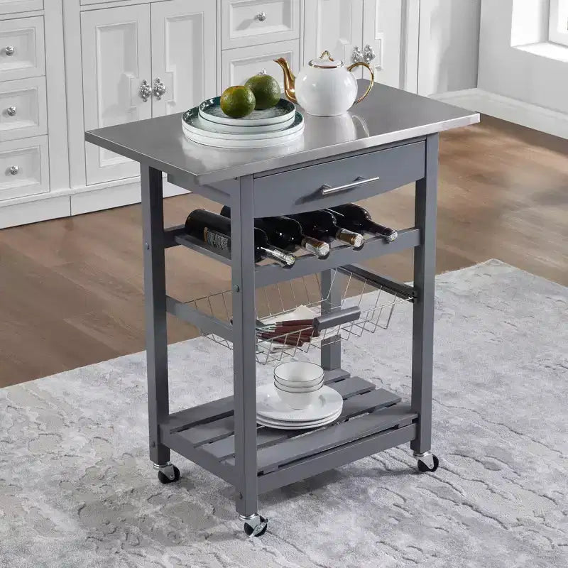 30Mobile Îlot de Cuisine Roulant Chariot de Service avec Tiroir Inférieur et Panier de Rangement Coulissant en Fil de Fer