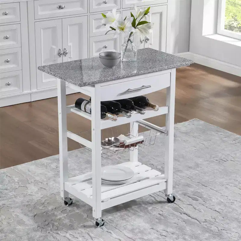 30Mobile Îlot de Cuisine Roulant Chariot de Service avec Tiroir Inférieur et Panier de Rangement Coulissant en Fil de Fer
