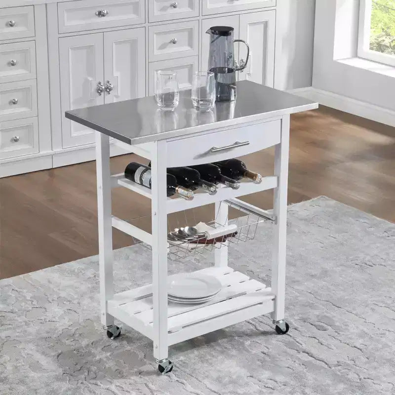 30Mobile Îlot de Cuisine Roulant Chariot de Service avec Tiroir Inférieur et Panier de Rangement Coulissant en Fil de Fer
