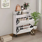 Meuble à chaussures avec 2 tiroirs basculants, meuble de rangement pour chaussures autoportant avec étagères ouvertes, meuble à chaussures étroit et dissimulé pour entrée et couloir