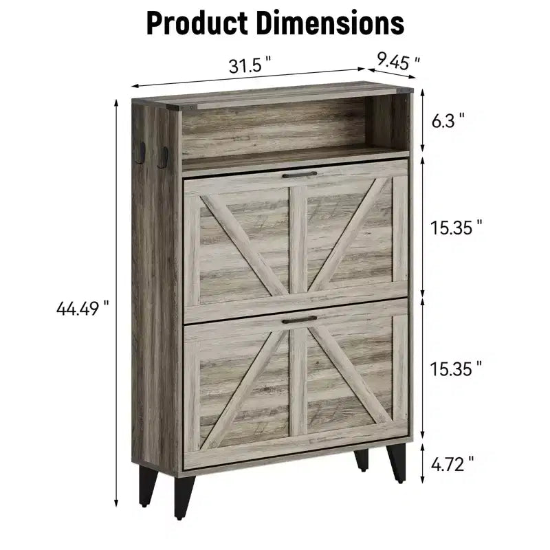 Meuble à chaussures avec 2 tiroirs basculants, meuble de rangement pour chaussures autoportant avec étagères ouvertes, meuble à chaussures étroit et dissimulé pour entrée et couloir