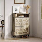 Shoe Cabinet with 2 Flip Drawers, Freestanding Shoe Storage Cabinet with Open Shelves, Hidden Narrow Shoe Rack for Entryway Hallway