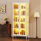 Bekrvio 67H Vitrine en Verre à 3 Côtés avec Lumières LED, Rangement à 5 Niveaux avec Double Porte et Cadre Métallique pour Objets de Collection, Idéale pour les Petits Espaces